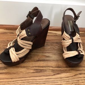 Brown and Cream Strap Wedges
